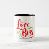 Ik hou van mijn baas tweekleurige koffiemok (Center)