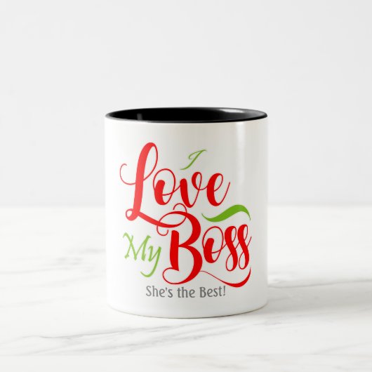 Ik hou van mijn baas tweekleurige koffiemok (Center)