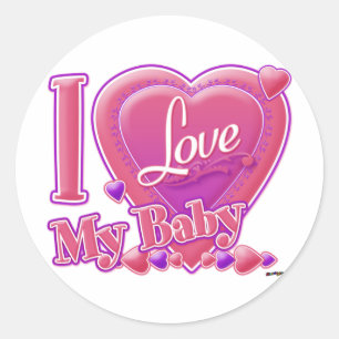 Ik hou van mijn Baby roze/paars - harten Ronde Sticker