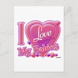 Ik hou van mijn baby's roze/paars - harten briefkaart