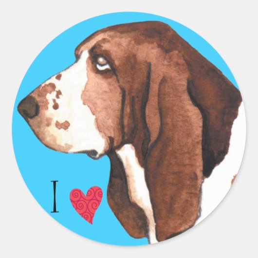 Ik hou van mijn Basset Hond Ronde Sticker (Voorkant)
