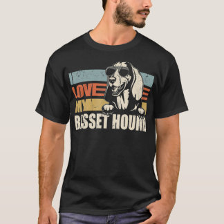 Ik hou van mijn Basset Hound Cool Dog  Retro T-shirt