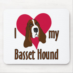 Ik hou van mijn Basset Hound Cute Dog in een hart Muismat