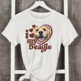 Ik hou van mijn Beagle Custom Roze Hart Foto T-shirt