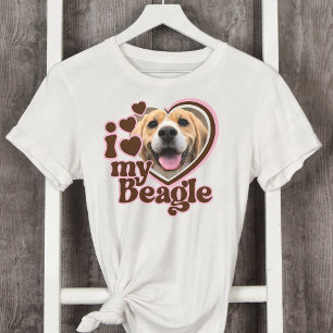 Ik hou van mijn Beagle Custom Roze Hart Foto T-shirt