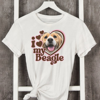 Ik hou van mijn Beagle Custom Roze Hart Foto T-shirt