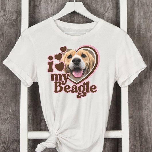 Ik hou van mijn Beagle Custom Roze Hart Foto T-shirt