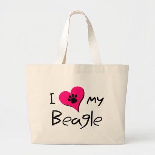 Ik hou van mijn Beagle Cute Paw-afdrukken op hart Grote Tote Bag