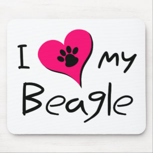 Ik hou van mijn Beagle Cute Paw-afdrukken op hart Muismat