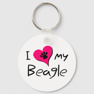 Ik hou van mijn Beagle Cute Paw-afdrukken op hart Sleutelhanger