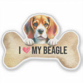Ik hou van Mijn Beagle Hondenbot Sticker (Voorkant)