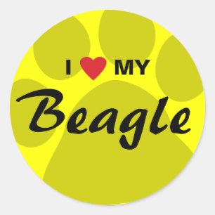 Ik hou van mijn beagle Pawprint Ronde Sticker