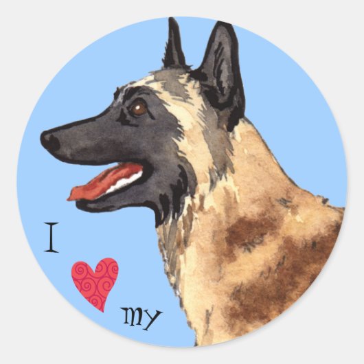 Ik hou van mijn Belgische Malinois Ronde Sticker (Voorkant)