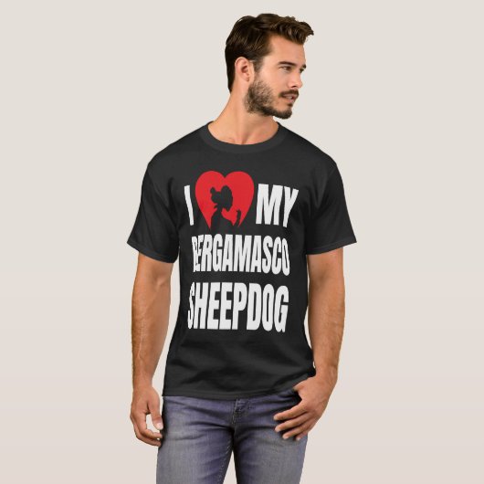 Ik hou van mijn Bergamasco Sheepdog Dog Silhouette T-shirt (Voorkant volledig)