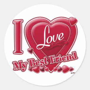 Ik hou van mijn beste vriend rood - hart ronde sticker