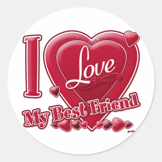Ik hou van mijn beste vriend rood - hart ronde sticker (Voorkant)