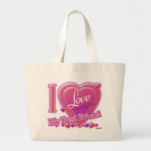 Ik hou van mijn beste vriend roze/paars - hart grote tote bag