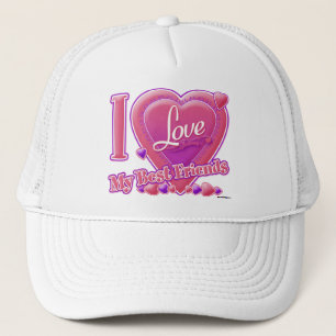 Ik hou van mijn beste vrienden roze/paars - harten trucker pet