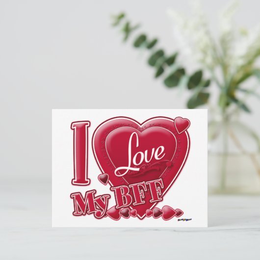 Ik hou van mijn BFF rood - hart Briefkaart (Staand voorkant)