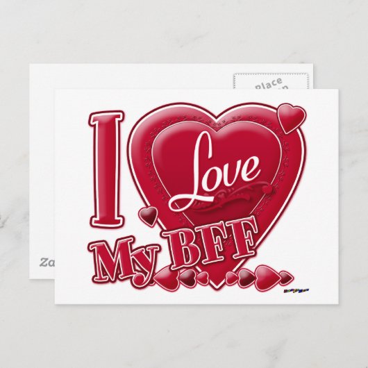 Ik hou van mijn BFF rood - hart Briefkaart (Voorkant / Achterkant)