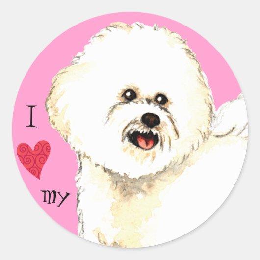 Ik hou van mijn Bichon Frise Ronde Sticker (Voorkant)