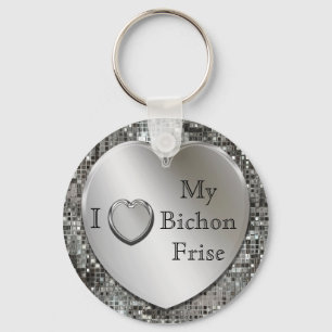 Ik hou van mijn Bichon Frise Zilveren Hart Sleutel Sleutelhanger