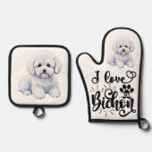 Ik hou van mijn bichon ovenwant & pannenlap set (Voorkant)