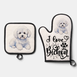 Ik hou van mijn bichon ovenwant & pannenlap set