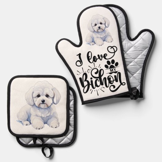 Ik hou van mijn bichon ovenwant & pannenlap set (Voorkant / Achterkant)