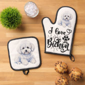 Ik hou van mijn bichon ovenwant & pannenlap set (Top down)