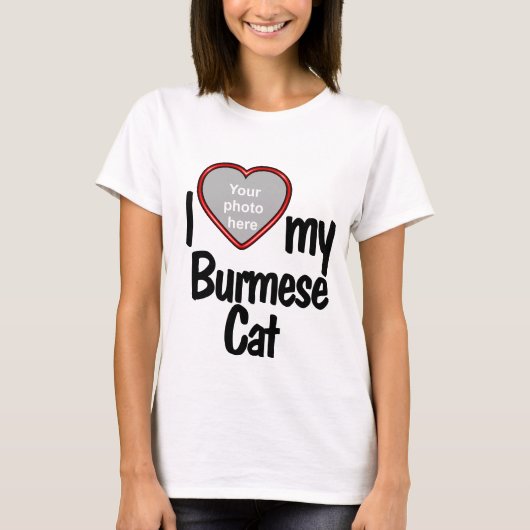 Ik hou van mijn Birmese kat - Cute Heart Photo Lij T-shirt (Voorkant)