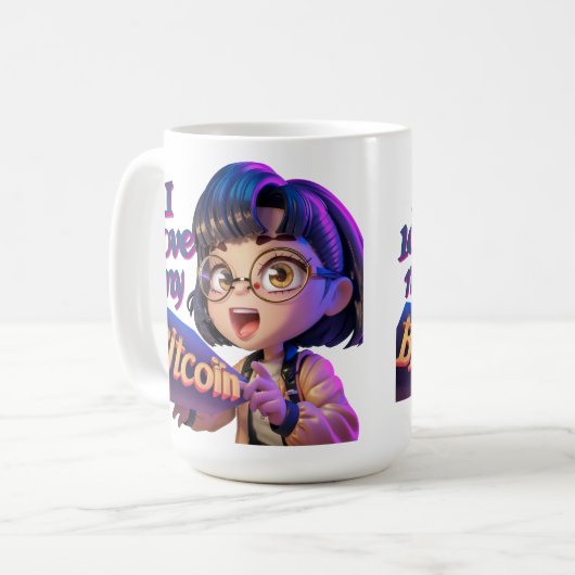 Ik hou van mijn Bitcoin - Cartoon Design Koffiemok (Voorkant links)