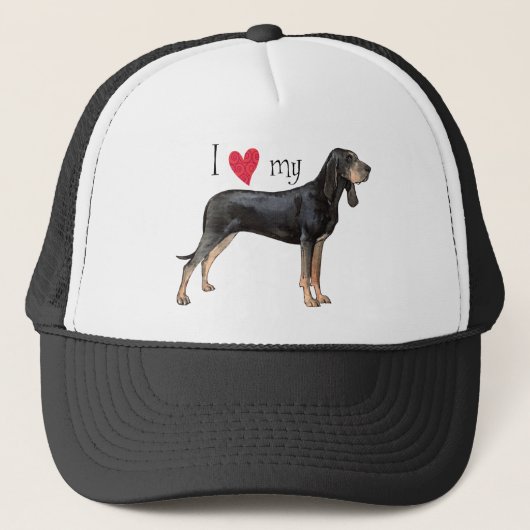Ik hou van mijn Black en Tan Coonhound Trucker Pet (Voorkant)