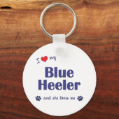 Ik hou van mijn blauwe voeler (Vrouw Dog) Sleutelhanger (Voorkant)