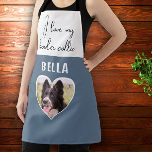 Ik hou van mijn Border Collie Dog Foto in Heart Na Schort