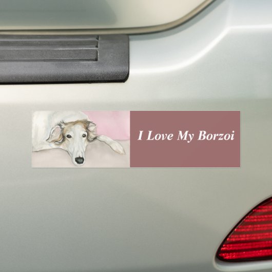 Ik hou van mijn Borzoi Dog Art Bumpersticker (Op auto)