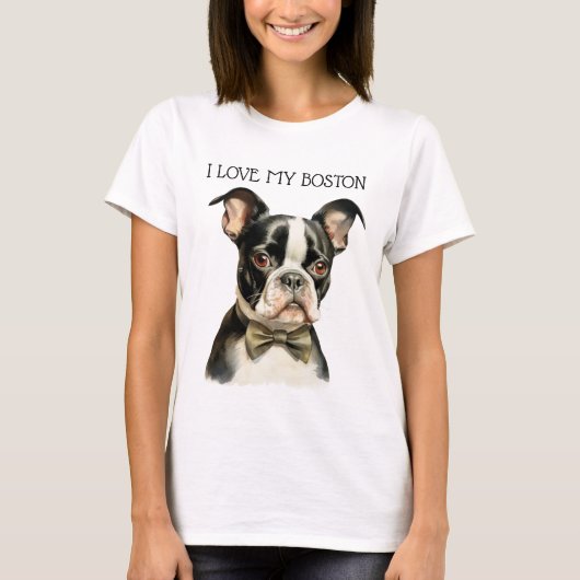 IK HOU VAN MIJN BOSTON TERRIER HOND T-SHIRT (Voorkant)