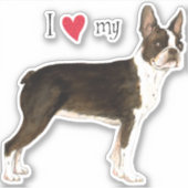 Ik hou van mijn Boston Terrier Vinyl Sticker (Voorkant)