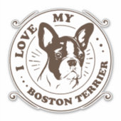 Ik hou van mijn Boston Terrier Vinyl Sticker (Voorkant)