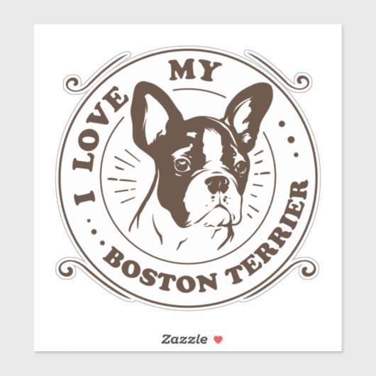 Ik hou van mijn Boston Terrier Vinyl Sticker (Vel)