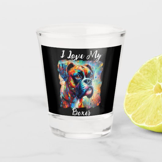 Ik hou van mijn Boxer Pop Art Dog Painting Shot Glas (Voorkant)