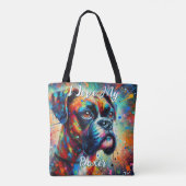 Ik hou van mijn Boxer Pop Art hond Persoonlijk Tote Bag (Achterkant)