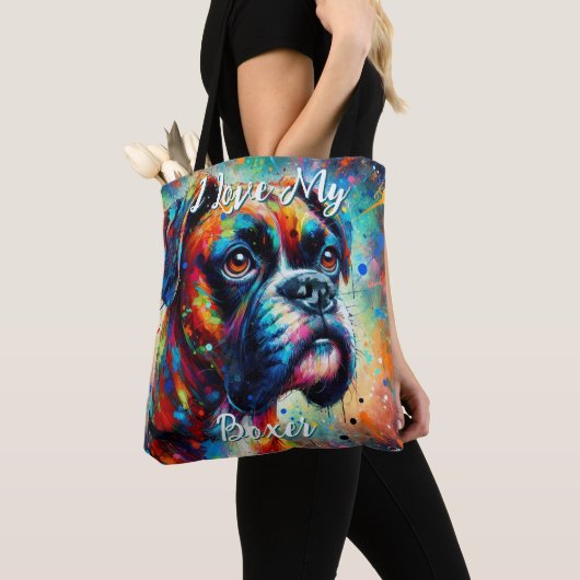 Ik hou van mijn Boxer Pop Art hond Persoonlijk Tote Bag (Dichtbij)