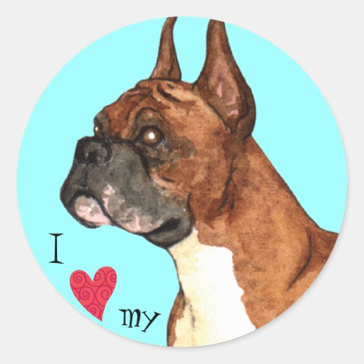 Ik hou van mijn Boxer Ronde Sticker (Voorkant)