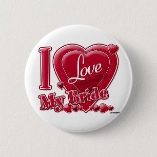 Ik hou van mijn bride rood - hart ronde button 5,7 cm