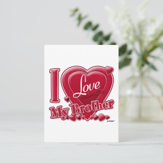 Ik hou van mijn broer rood - hart briefkaart (Staand voorkant)