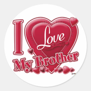 Ik hou van mijn broer rood - hart ronde sticker