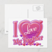 Ik hou van mijn broer roze/paars - hart briefkaart (Voorkant / Achterkant)
