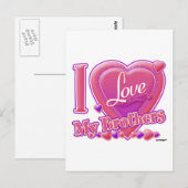 Ik hou van mijn broers roze/paars - hart briefkaart (Voorkant / Achterkant)