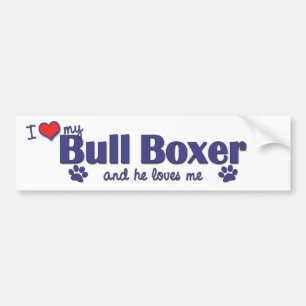 Ik hou van mijn Bull Boxer (Mannelijke hond) Bumpersticker
